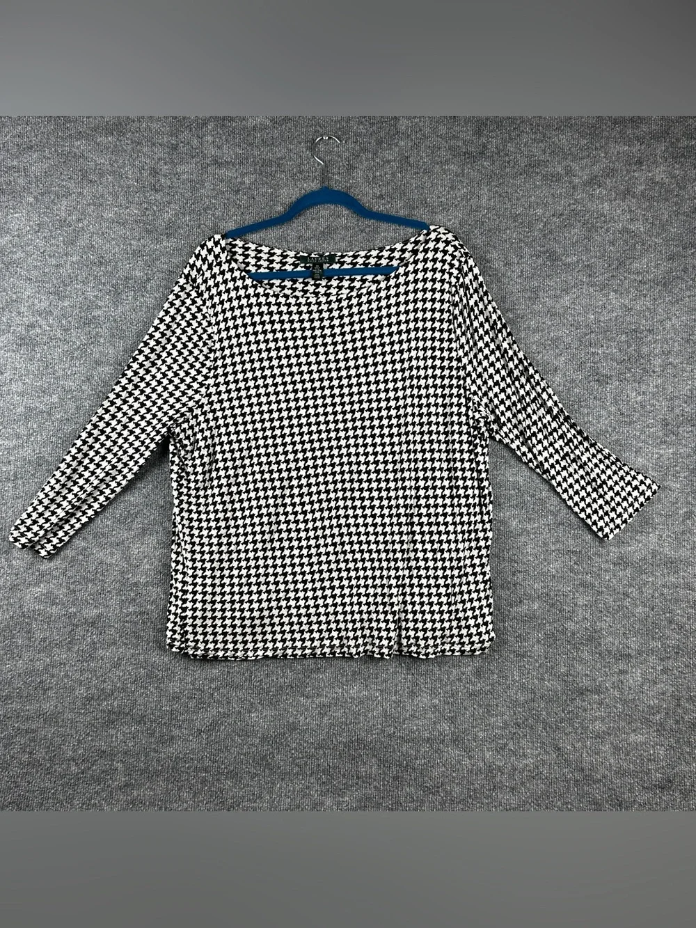 Lauren Ralph Lauren Black White Houndstooth 100% Viscose Boatneck Top Size 3X